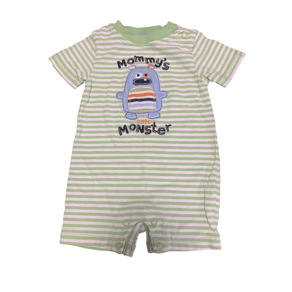 Jumping Beans 0-3M Striped Bodysuit‎ "Mommys Little Monster"100% Cotton